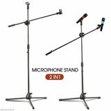 Adjustable Foldable Microphone Stand Mic Holder Tripod Two Clip Boom