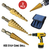 3pcs HSS Step Cone Drill Bit Set 3-20mm + Pouch