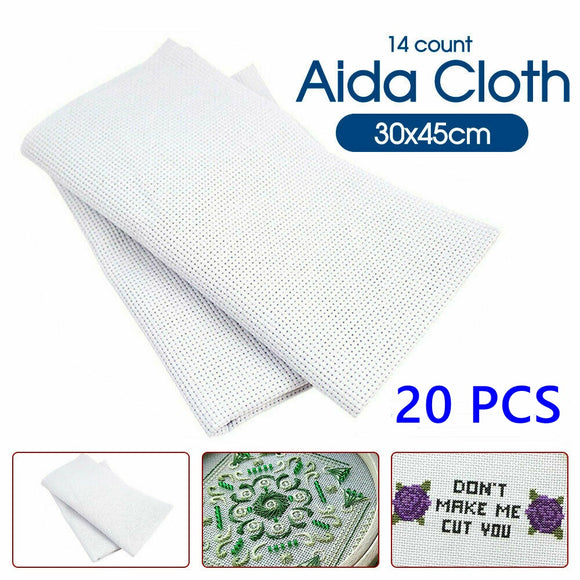 20x Precut Cross Stitch Aida Cloth 14 Count White 100% Cotton Fabric 30cm x 45cm