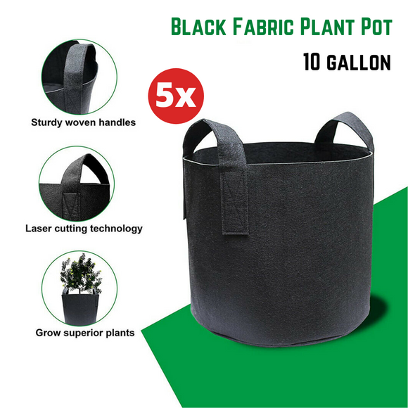 5x Fabric Plant Pots Grow Bags with Handles 10 Gallon