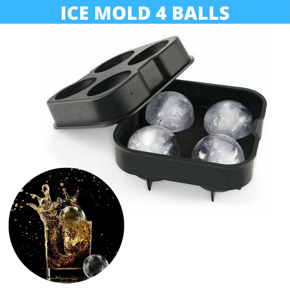 4 Ice Ball Maker Tray Silicone Mold Sphere