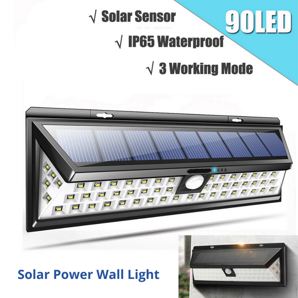 90LED Solar Power PIR Motion Sensor Light Outdoor