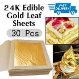 30pcs Pure 24K Edible Gold Leaf Sheets Cooking Framing Art Craft Decorating