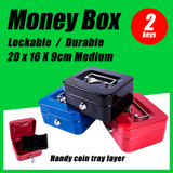 Medium Lockable Cash Box Deposit Slot Petty Cash Money Box Safe 2 Keys Portable