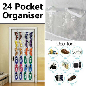 24 Pocket Shoe Holder Bag Organiser Over Door Hanging Shelf Rack Storage Hook