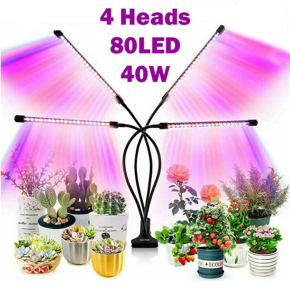 4 Head 40W 80 LED Grow Light Growing Veg Flower Indoor Clip Plant Lamp
