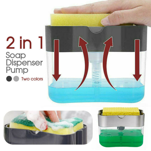 Soap Dispenser Pump 2in1 Sponge Holder Dishwashing Liquid Container