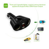 LCD Car Dual USB Charger Cigarette Lighter Socket Splitter 12-24V Power Adapter