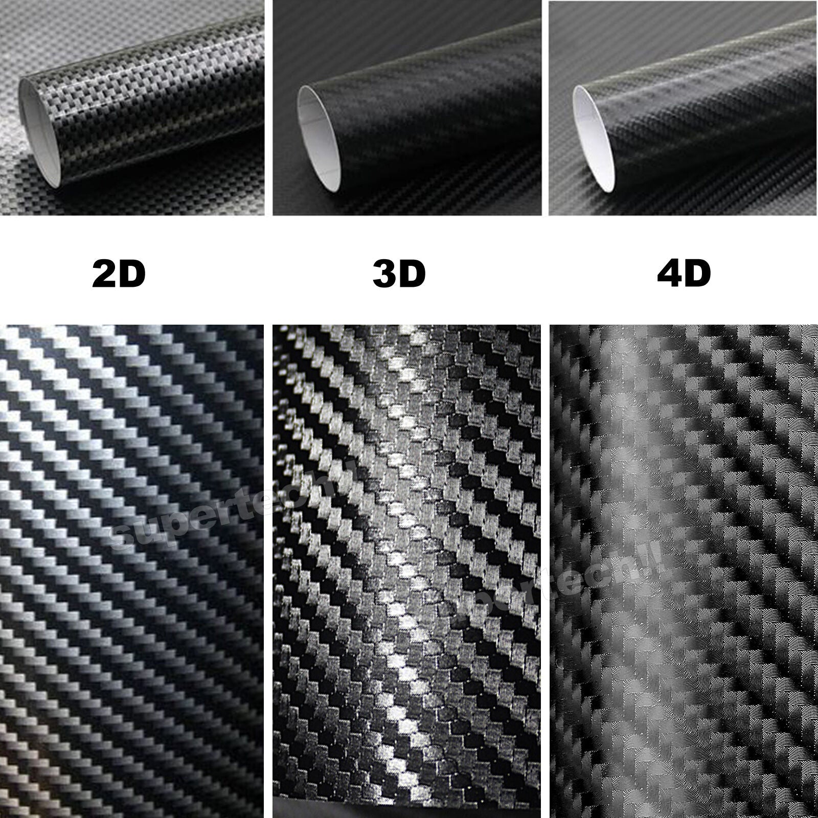 50cm x1.51M 4D Gloss Black Carbon Fibre Fiber Vinyl Car Wrap Air Relea ...