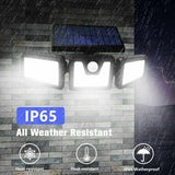 3 Head Solar Motion Sensor Light Outdoor Garden Wall Security Flood Lamp 100LEDs