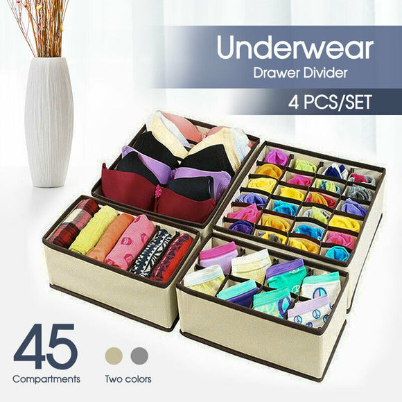 4 PCS/SET Foldable Storage Drawer Organizer Bra Underwear Closet Divider Kit