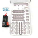 Battery Storage Organizer Holder with Tester - Battery Caddy Rack Case Box