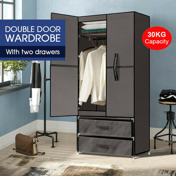 Large Portable Clothes Closet Wardrobe Storage Cabinet Organiser Unit with Shelf