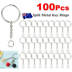 100x Split Metal Key Rings Keyring Blanks With Link Chains For DIY Craft