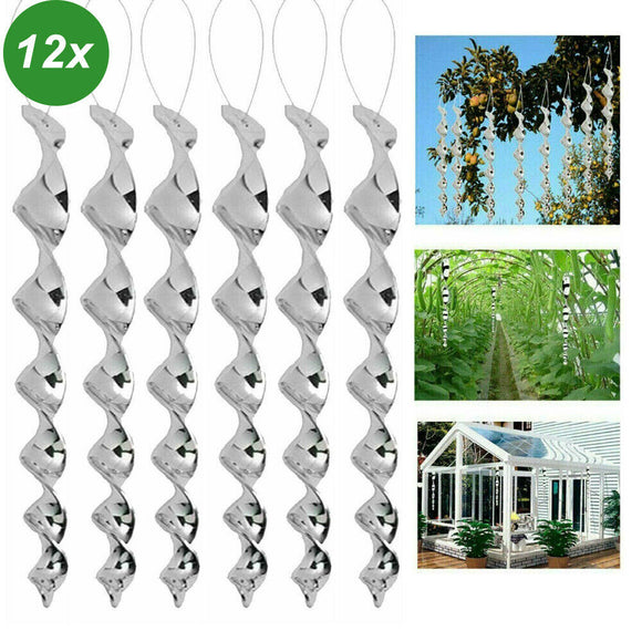 12 pcs Bird Repellent Wind Twisting Scare Rods Reflective Spiral 30cm Long