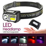 Headlamp 5 Modes Head Light COB LED Headlight Torch Outdoor Flashlight USB