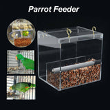 Acrylic Automatic Parrot Feeder No Mess Bird Cage Seed Feeding Container Box