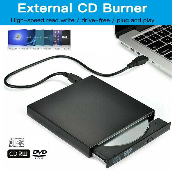 USB External Drive Portable Burner CD RW DVD ROM Reader Writer For Mac & Windows