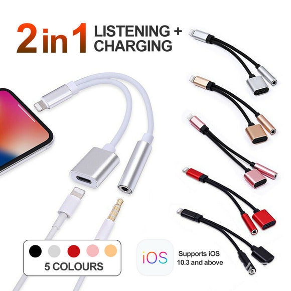 For iPhone Headphone Adaptor Dual 3.5mm Splitter For iPhone XS 8 7 Plus