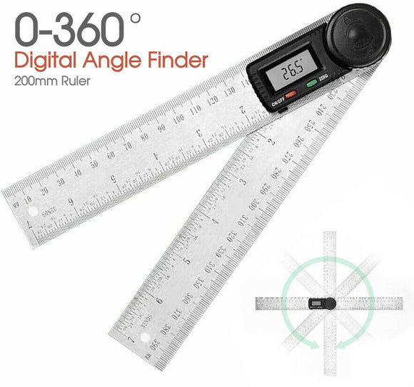 0-360° Digital Angle Finder 200mm Ruler Protractor Measure Meter Stainless Steel