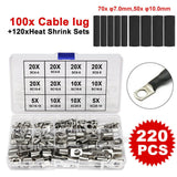 170X Tinned Battery Copper Cable Lugs Crimp Terminals Kits Wire Connector Set