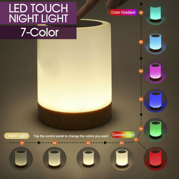 7 Color RGB Touch Night Light LED Lamp Mood Dimmable Bedside USB Rechargeable