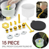 Spill Proof Radiator Coolant Filling Funnel Kit 15-pcs Cooling System Fill Kit