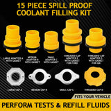 Spill Proof Radiator Coolant Filling Funnel Kit 15-pcs Cooling System Fill Kit