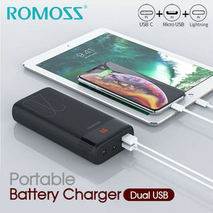 ROMOSS 20000mAh Power Bank Dual USB Portable Battery Charger for iPhone Samsung