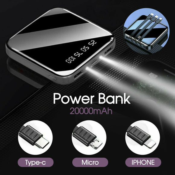 Portable 20000mAh Power Bank Mini USB Pack LED Battery Charger For Mobile Phone