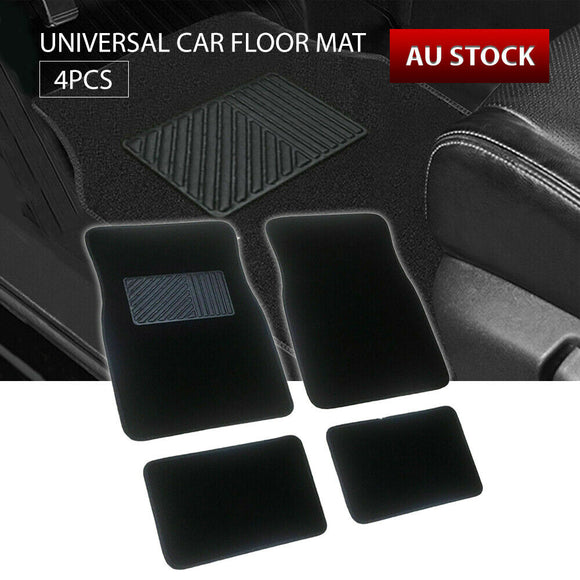 4 Pcs Carpet Car Floor Mats Front Rear Charcoal Black Universal Fit Textile