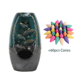 Backflow Ceramic Mountain Waterfall Smoke Incense Burner Cones Holder 60/100Cone