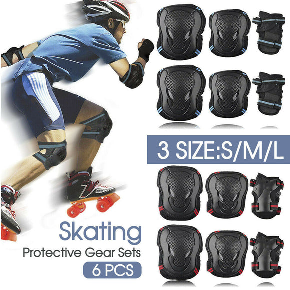 6pc Skating Protective Gear Sets Elbow Knee Pads Bike Skateboard Adult Kid SML