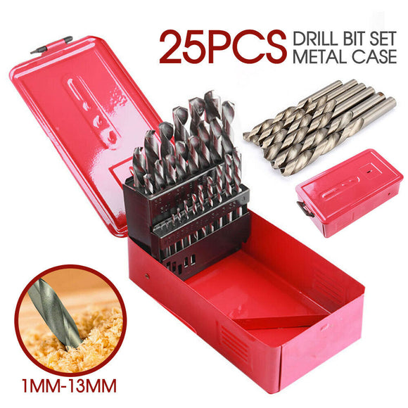 Traderight Drill Bits Set 25Pcs Metric Metal High Speed Steel Case 1-13mm Coated