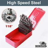 Traderight Drill Bits Set 25Pcs Metric Metal High Speed Steel Case 1-13mm Coated