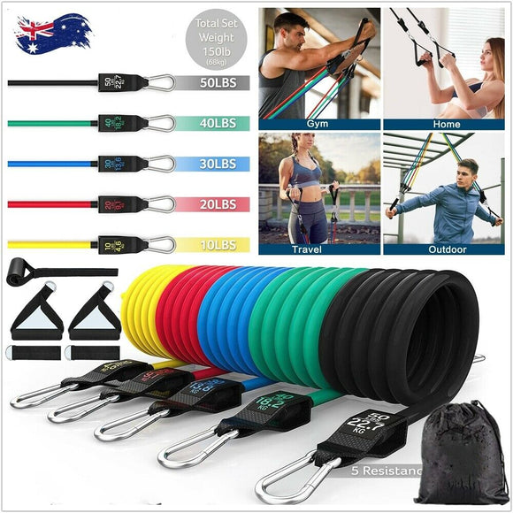 11x Resistance Band Yoga Pilates Abs Exercise Fitness Tube Workout Bands Straps