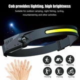 COB LED Waterproof Motion Sensor Head Torch Headlight USB Rechargeable Headlamp