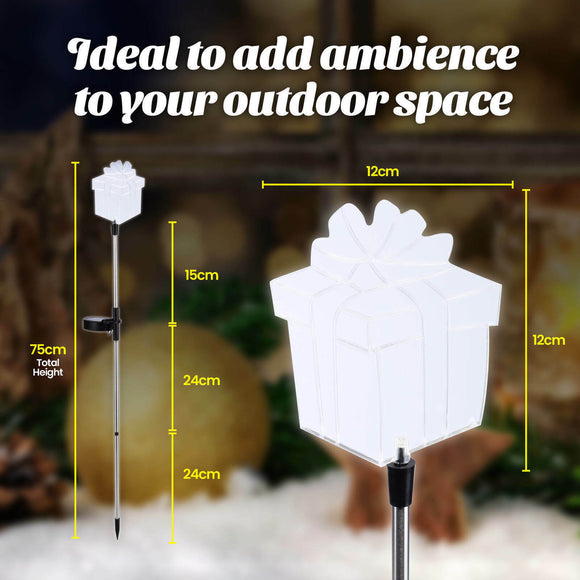 75cm Christmas By Sas® Gift Box Solar Light LED Colour Changing Auto Sensor