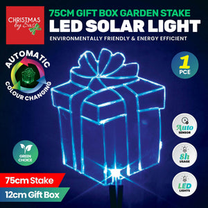 75cm Christmas By Sas® Gift Box Solar Light LED Colour Changing Auto Sensor