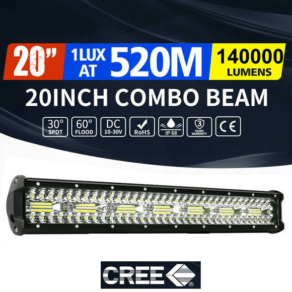 CREE LED Light Bar 20 inch Tri-row Spot Flood Combo Driving Off-road Truck 4WD