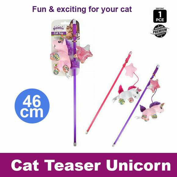 Cat Play Toy Feather Teaser Wand Interactive Stick Kitten Fun Cat Teaser Unicorn