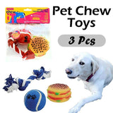 3x Squeaky Pet Vinyl Chew Toys Dog Puppy Training Interactive Tug O War Toy
