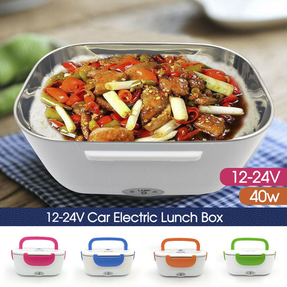Portable Electric Heated Car Plug Heating Lunch Box Bento Food Warmer 12-24V