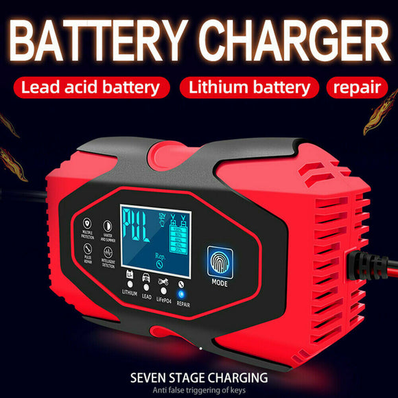 12V 24V Car Battery Charger Trickle Smart Repair Motorcycle Lithium LiFePO4 LCD