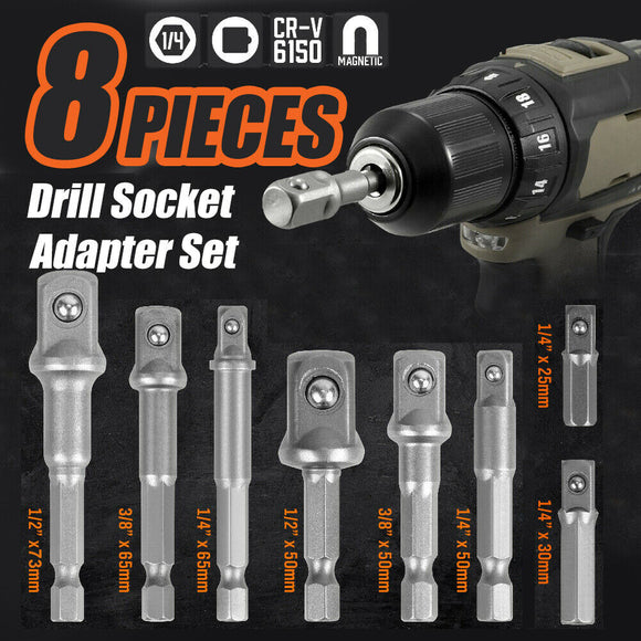 8PCS Drill Socket Adapter Set Impact Nut Driver Hex Extension Bit 1/4