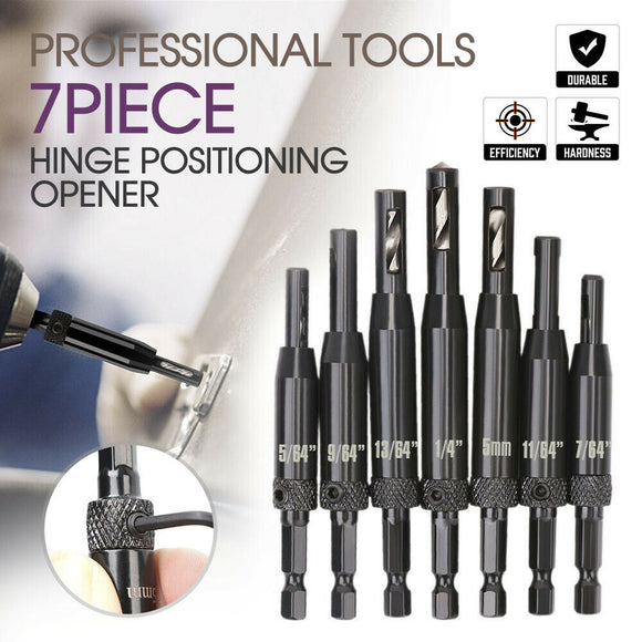 7-Piece Centre Drill Bits Set Self Centering Hinge Hole Drilling 1/4