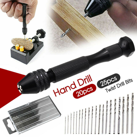 20pcs Mini hand drill Vise Hand Bits Twist Woodworking Set Precision Pin