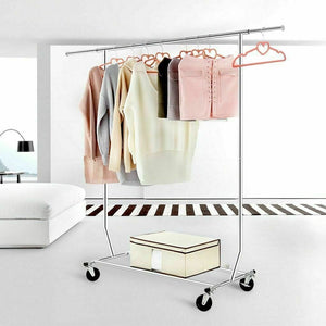 Adjustable Collapsible Dual Double Hangers Stand Wheel Garment Clothing Rack