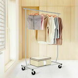 Adjustable Collapsible Dual Double Hangers Stand Wheel Garment Clothing Rack