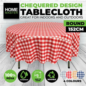 152cm Round Check Tablecloth Birthday Wedding Tableware Cover Banquet Party PEVC